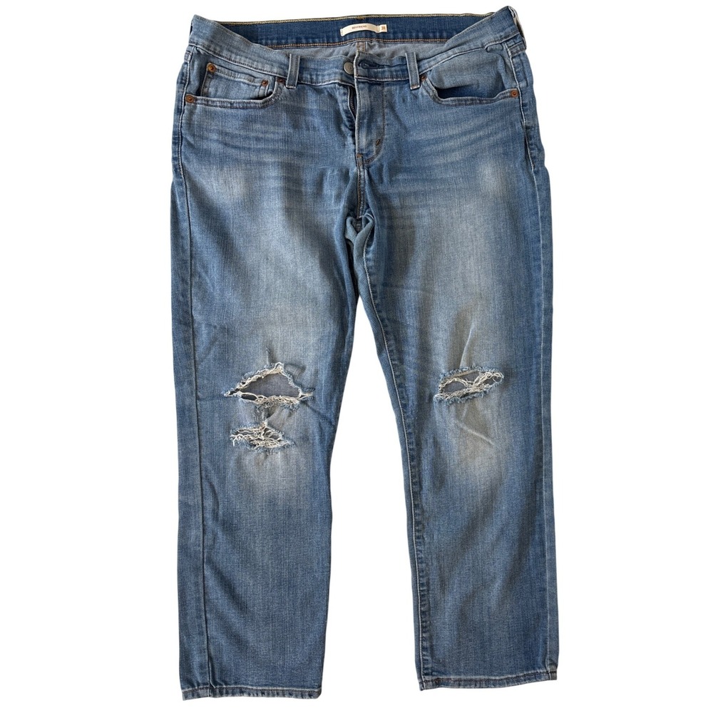 Levis Boyfriend Jeans 31 Medium Wash Distressed Denim Relaxed Fit Straight Leg